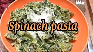 Fettuccine pasta with spinach and cream sauce /Fast and tasty👌🏻