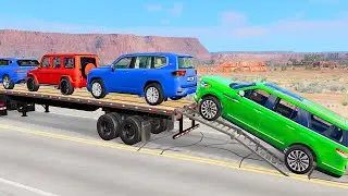 Flatbed Truck McQueen | Transportation with Truck - Pothole vs Car #48 | BeamNG.Drive Gameplay