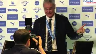 Ranieri covered in champagne in press conference