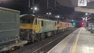 4S48 - FL90s - 90043 & 90044 DIT led by 66418 through Stafford following failure near Curborough