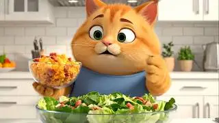 Cute Cat Makes a &ldquo;Healthy&rdquo; Salad&hellip; Then Adds Cheese & Bacon 😹🥗 | Snory the Chubby Chef Ep.15