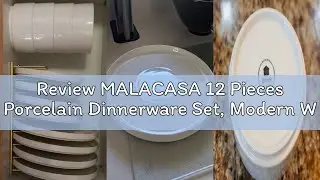 Review MALACASA 12 Pieces Porcelain Dinnerware Set, Modern White Dish Set for 4, Premium Serving Pla