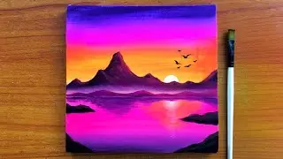 Violet Sunset Scene Painting for beginners | Acrylic Painting Sunset | Canvas Painting