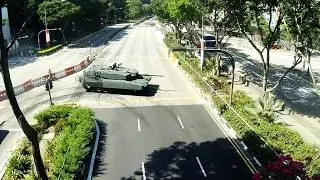 Singapore Armed Forces - 7 Leopard 2 SG tanks making U-turn.