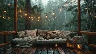 ASMR Cozy Winter Rain Heard from a Balcony Above the Forest with Gentle Candle Glow