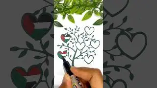 Coloring Love Tree Flag Palestina Sudan UEA Kuwait Yordania Indonesia🇵🇸🇸🇩🇦🇪🇰🇼🇯🇴🇮🇩 #shorts