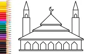 Cara menggambar masjid yang bagus | SANGAT MUDAH | Gambar masjid