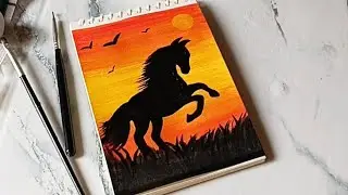How to paint a sunset /Horse shadow painting /Acrylic painting for beginners /easy sunset painting.