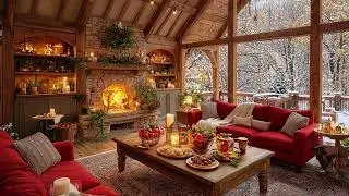 Winter Night Cabin ☃️ Fireplace Crackles, Soft Snow & Jazz Music for Deep Sleep