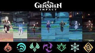 All 7 elemental infusion melee plunge attacks gameplay | Genshin Impact