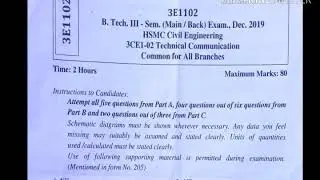 Question papar of B.tech ! 3 rd sem exam ! TECHNICAL COMMUNICATION  ! CIVIL ENGINEERING ! 2019 PAPAR