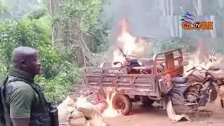 Rapid Response Team crack down on illegal mining arrest 8,seize & destroy tricycle in Western Region