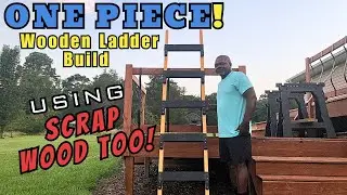 Building a wooden ladder using scrap wood for steps.