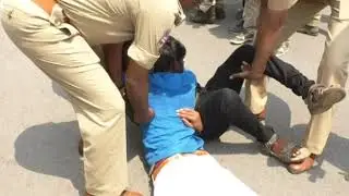 Telangana Teachers protesting dharna in front of CM kcr camp office