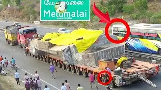 விஷ்ணு சிலை மேலுமலை மேட்டை  கஷ்டப்பட்டு கடக்கும் நேரடி காட்சி/vishnu statue Moved Done at Melumalai