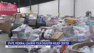 State, federal leaders tour disaster relief center at Bristol Motor Speedway