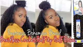 Braidless Crochet half up half down| Freetress Bohemian Braid