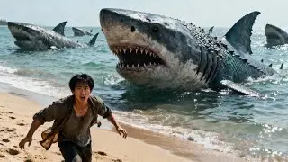 Giant sharks hide on shallow beaches to ambush humans！【吞天巨鲨 Megalodon Returns】
