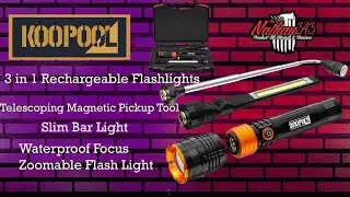 KOOPOOL 3 in 1 Rechargeable Flashlights Telescoping Magnetic Pickup Tool Set, Slim Bar Light