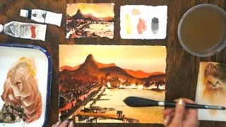 Monochromatic Landscape. Step by step watercolor tutorial.