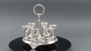 Beautiful Victorian Egg Cruet Set w/ Tray 6 Cups Silver Plate Engraved Details 23338