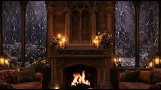 Storybook Castle Evening🕯️Cozy Fireplace Ambience | Evenings in the Great Room & Calm Jazz