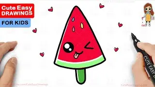 How to Draw a Cute Watermelon Ice Cream Easy for Kids and Toddlers