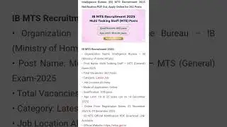 IB Recruitment 2025, total 362 post, Qualification 10 pass