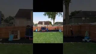 DIY backyard makeover to playground #beforeandafter #playground #diy #patiomakeover #doityourself
