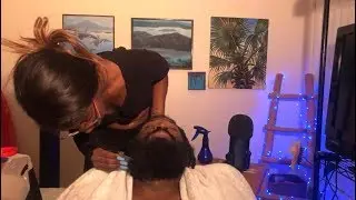 ASMR| 2hrs Doing my Boyfriend&rsquo;s Hair & Beard ~ Shampoo, Brush, Trim, Braid  + Gum Chewing