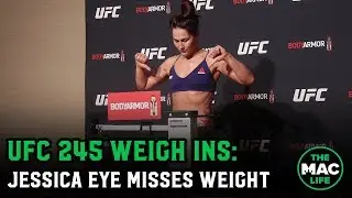 Jessica Eye misses weight by five pounds at UFC 245; fined 30% of purse