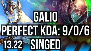 GALIO vs SINGED (MID) | 9/0/6, 1900+ games, 1.6M mastery, Legendary | KR Grandmaster | 13.22