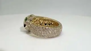 Luxe Leopard Head Statement Ring 18K Gold with Natural Diamonds and Black Onyx