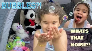 BACKYARD CAMPING! ANAYA GOES CAMPING WITH STUFFED ANIMALS! CRAZY BUBBLE FUN! and WHATS THAT NOISE?!