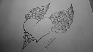 Como dibujar un corazón con alas de angel a lapiz paso a paso