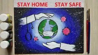 Save Earth from Corona Virus /Awareness Safety Poster /Thank You Doctors and Nurses/Acrylic Painting