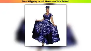 Fashion Women Clothes African Dresses Ankara Print V-neck Maix Long Dresses with Head Scarf