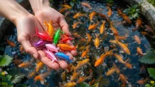 Amazing Catch Aquarium Fish In Giant Colorful Eggs, Catfish, Albino Fish, Goldfish, Eel, Seahorses07