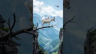 Helicopter Overhead as Mother Goat Leaps with Her Baby! #goatlife #mountaingoat #animals