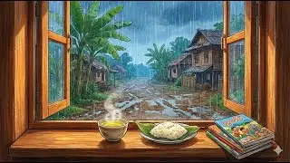 A Rainy Day in Myanmar Village 🌧️ | Cozy Ghibli Vibes, Rain Sounds & Thunder