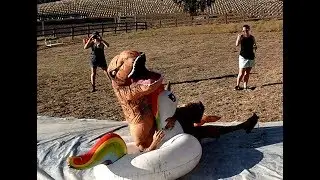 TRex Slip n Slide on a Unicorn!!!