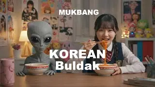 First Time Alien Tries Buldak🔥🐓| #Mukbang #korea 