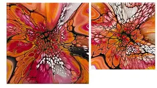 (1447) Beautiful Bloom Technique, Red & Orange, Acrylic Paint Pouring