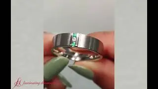 3 Stone Diamond Wedding Band For Men With Emerald In 18K White Gold- FDM8111B- Fascinating Diamonds