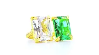 Emerald Radiant Shaped Cocktail Open Ring - Monarjew