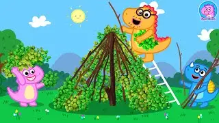 Dinosaur Family Building a Hidden Bush Cave in the Garden - Dinosaur fun video for kids #dinotales