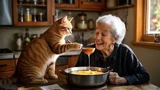 The old granny suffered from heatstroke, and the little cat cooked soup for her to drink #cat