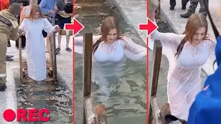 【冷水ハプニング】極寒の氷水に浸かる海外美女40連発！| Cold Water Fails Compilation