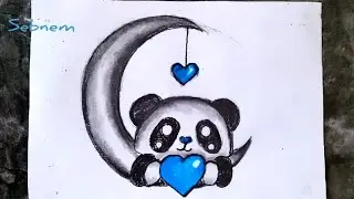 CUTE BEAR AND MOON CHARCOAL DRAWING - ADIM ADIM AY VE SEVİMLİ AYICIK KARAKALEM RESMİ NASIL &Ccedil;İZİLİR 