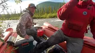 Running an inflatable tunnel hull jet boat through boulders. Super shallow water run.